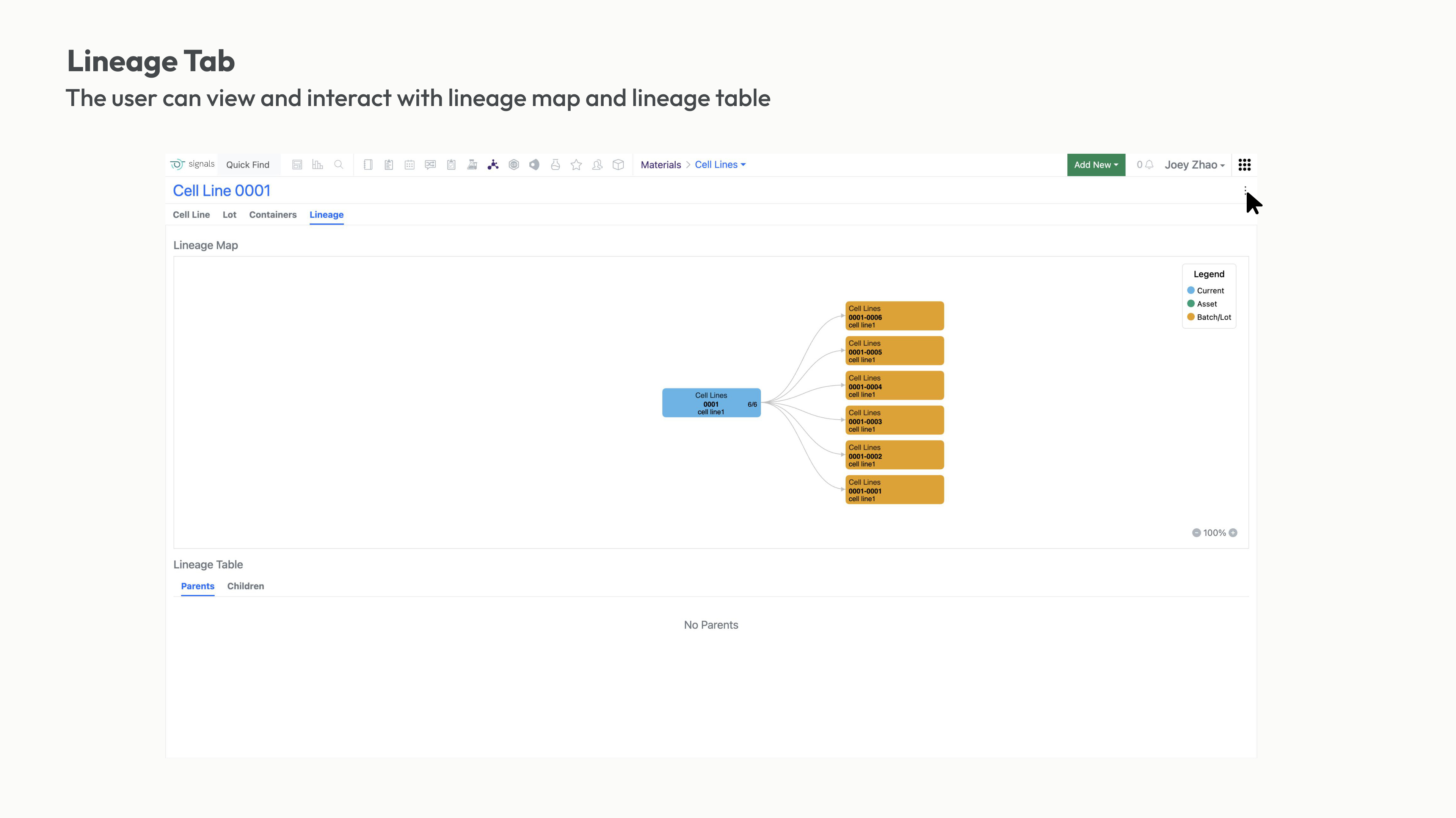 Lineage Tab