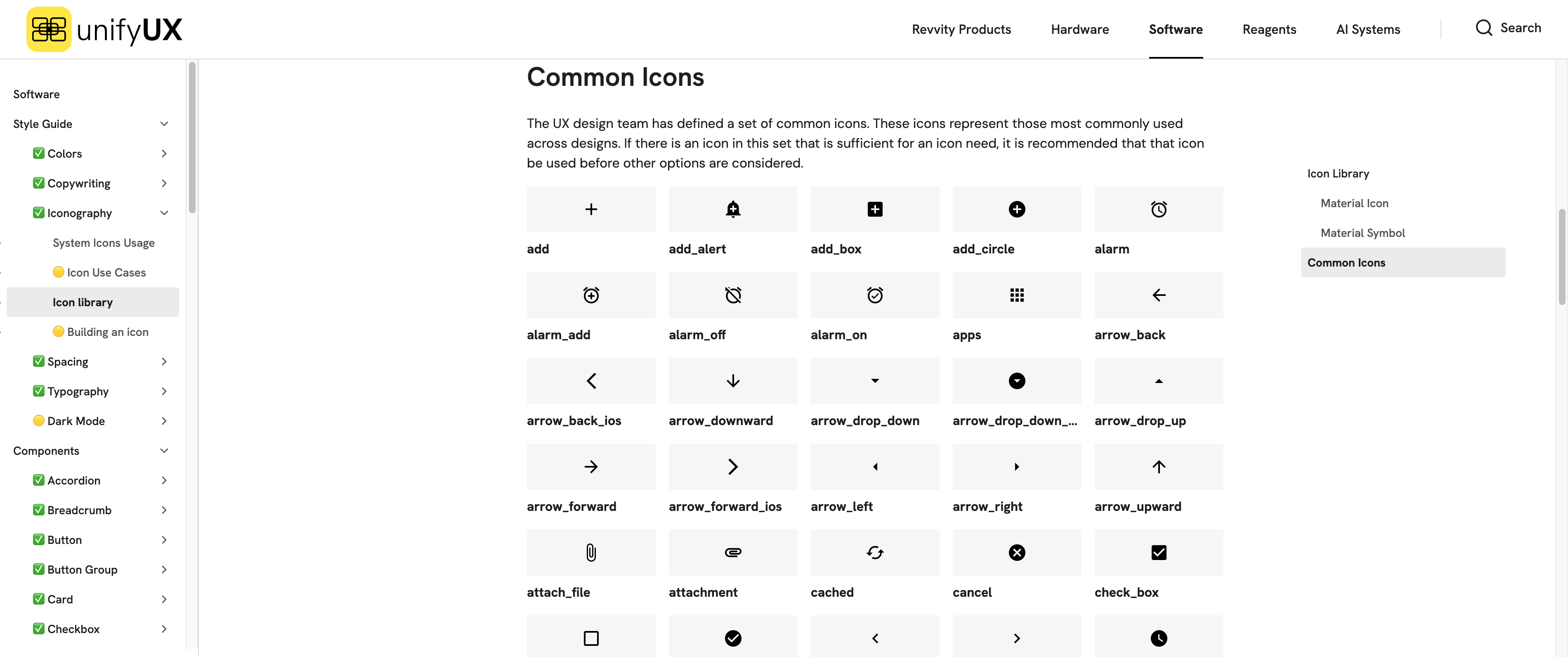 UnifyUX Common Icons grid