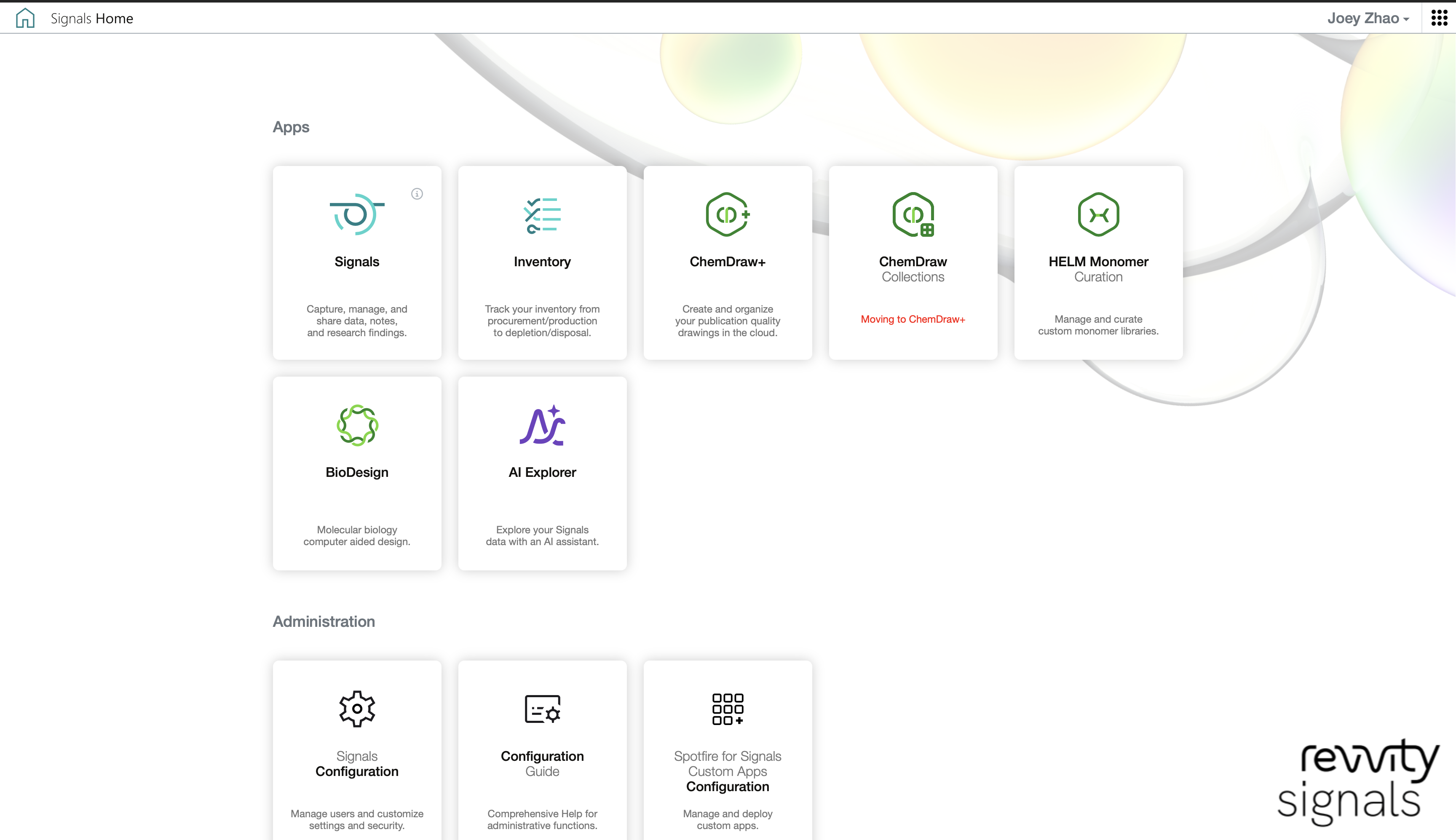 Signals Home app grid with AI Explorer listed alongside Notebook, Inventory and BioDesign